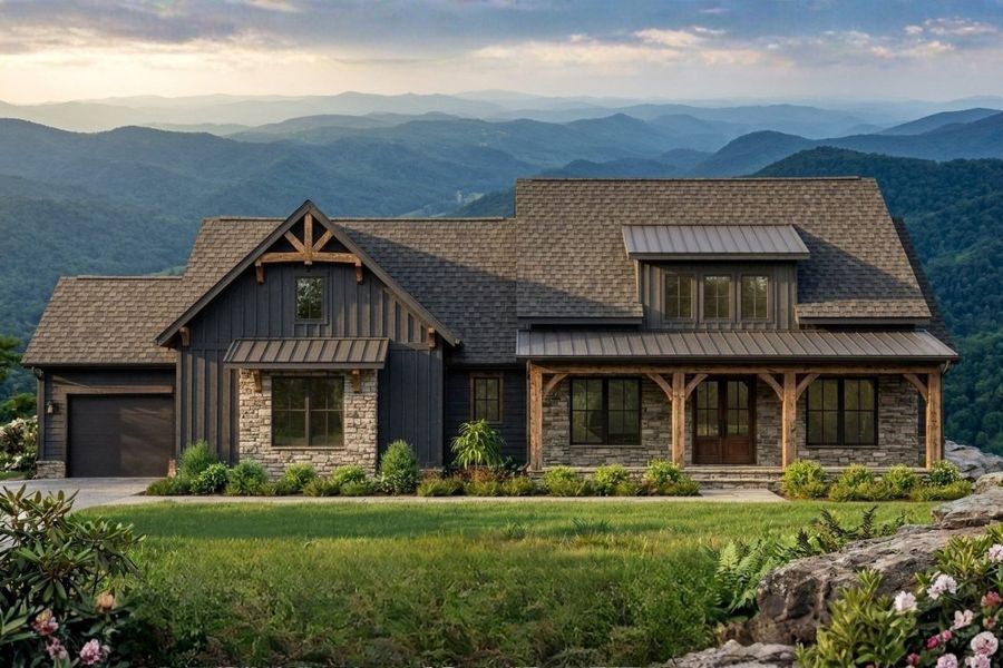 Front exterior of a new home in River Gorge Ranch, Guild, TN, highlighting curb appeal (Image 1). Front exterior of a new home in River Gorge Ranch, Guild, TN, highlighting curb appeal (Image 1).