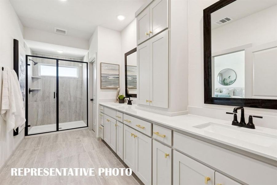Offering a spacious walk in shower plus plenty of storage and counter space, this owner's bath is a dream come true! REPRESENTATIVE PHOTO Offering a spacious walk in shower plus plenty of storage and counter space, this owner's bath is a dream come true! REPRESENTATIVE PHOTO