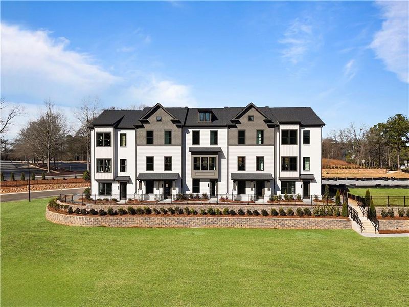 Front exterior of a new home in Barrett Pointe, Kennesaw, GA, highlighting curb appeal (Image 22).
