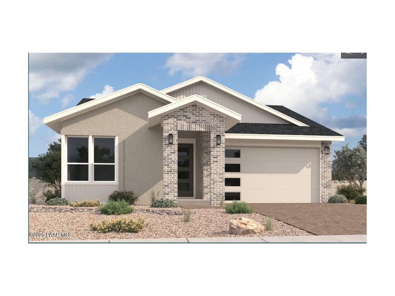 Front exterior of a new home in South Ranch Western Collection, Prescott, AZ, highlighting curb appeal (Image 1).