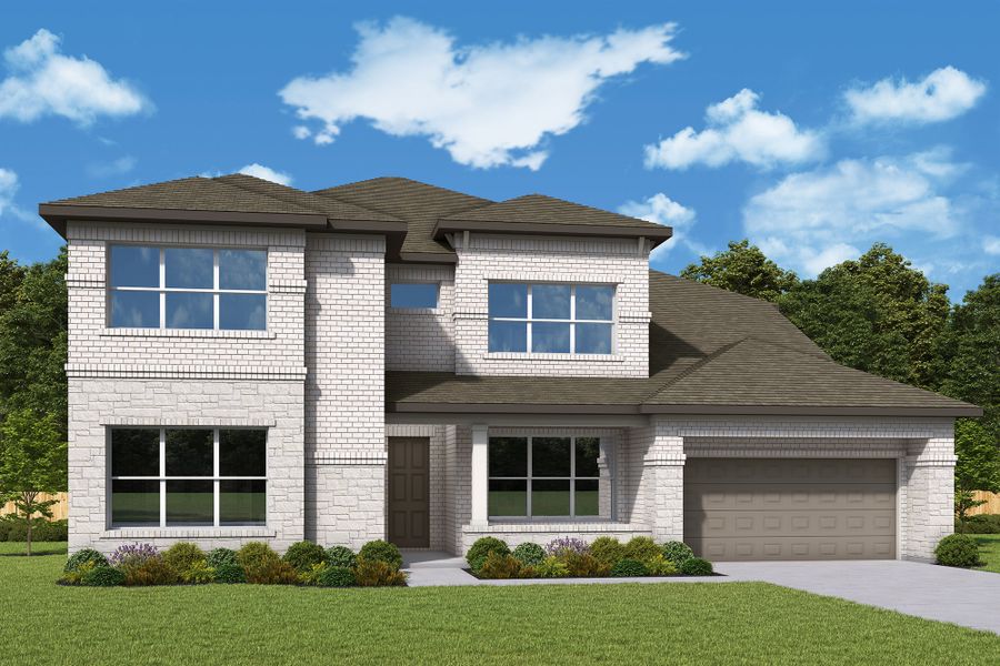 Representative exterior photo of a completed home built from the The Dandelion by David Weekley Homes in Dunham Pointe 65' Homesites, Cypress, TX (Image 2).