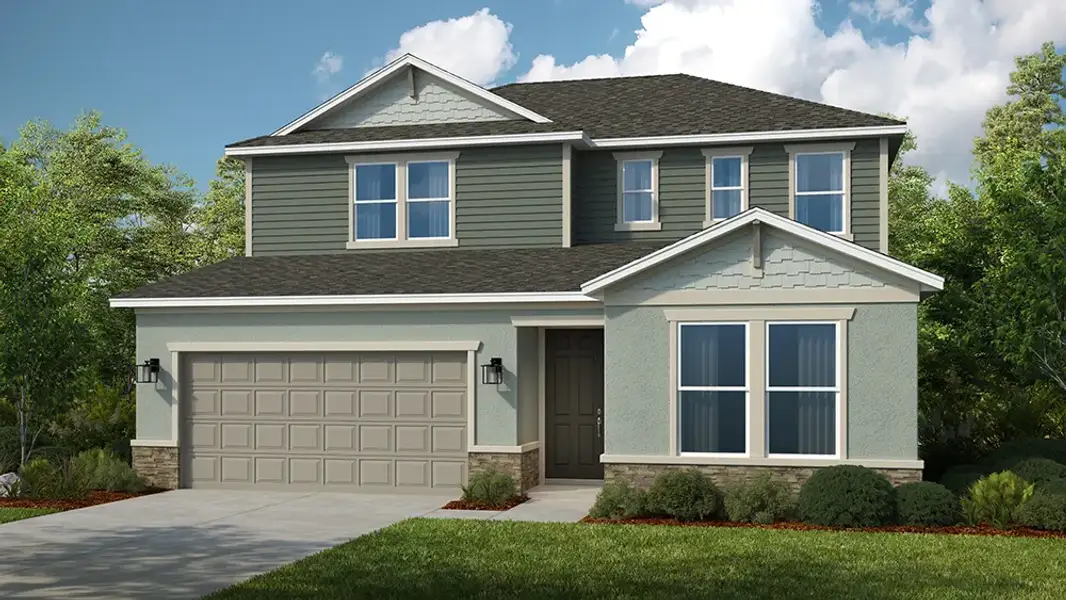 Representative exterior photo of a completed home built from the Montauk by Taylor Morrison in Azure at Solaeris, Port St. Lucie, FL (Image 21).