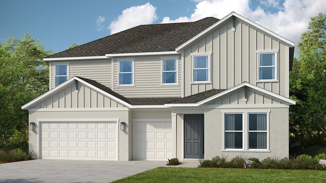Representative exterior photo of a completed home built from the Waikiki by Taylor Morrison in Hammock at Two Rivers, Zephyrhills, FL (Image 3). Representative exterior photo of a completed home built from the Waikiki by Taylor Morrison in Hammock at Two Rivers, Zephyrhills, FL (Image 3).