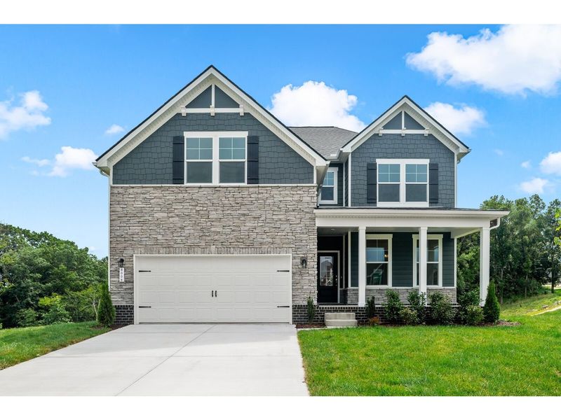 Front exterior of a new home in Calista Farms, White House, TN, highlighting curb appeal (Image 1). Front exterior of a new home in Calista Farms, White House, TN, highlighting curb appeal (Image 1).