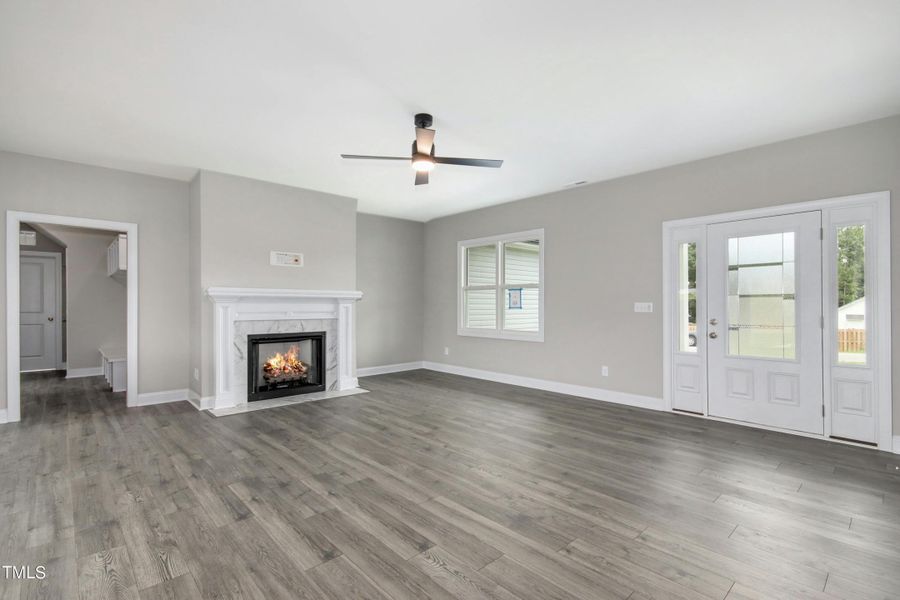 Living room with gas log fireplace