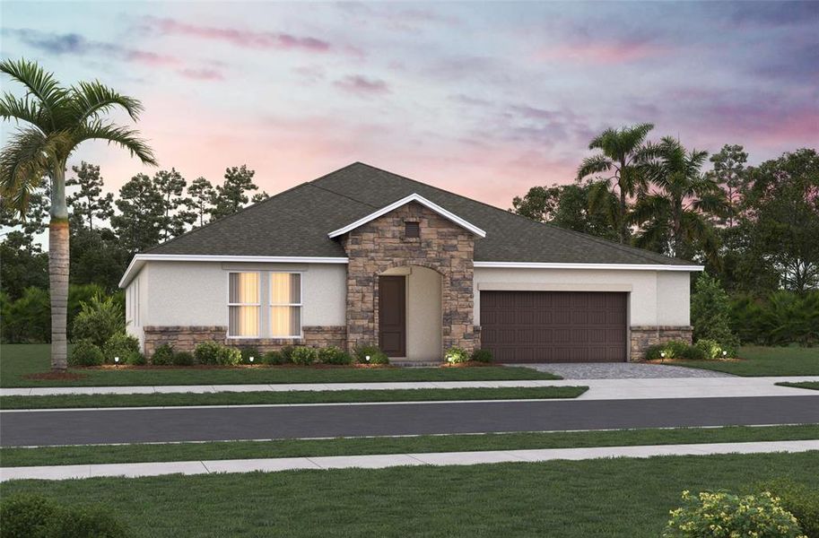 Front exterior of a new home in Acuera Estates, Apopka, FL, highlighting curb appeal (Image 1). Front exterior of a new home in Acuera Estates, Apopka, FL, highlighting curb appeal (Image 1).