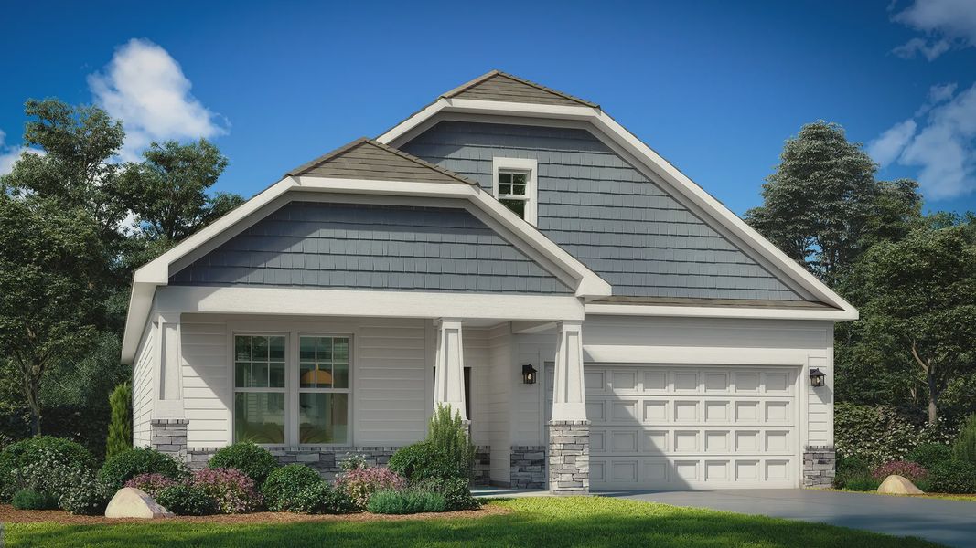Front exterior of a new home in Sidney Creek Single Family, Zebulon, NC, highlighting curb appeal (Image 1). Front exterior of a new home in Sidney Creek Single Family, Zebulon, NC, highlighting curb appeal (Image 1).
