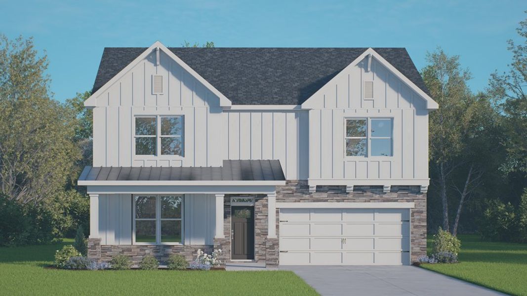 Representative exterior photo of a completed home built from the LAWSON by D.R. Horton in Eagle Creek, Fuquay Varina, NC (Image 1).