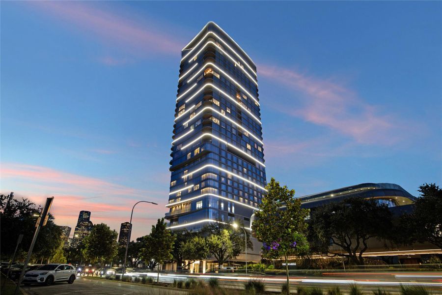 Sunset view of The Allen Residences, showcasing its elegant architecture. Sunset view of The Allen Residences, showcasing its elegant architecture.