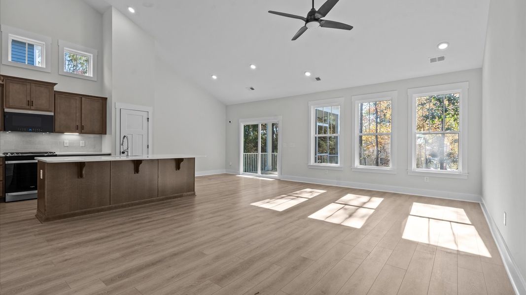 Two-story ceilings and superior scale define this elegant, light-filled family room Two-story ceilings and superior scale define this elegant, light-filled family room