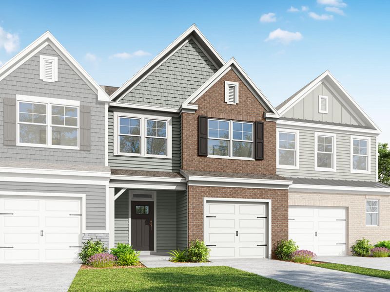 Front exterior of a new home in Blythe Mill Townhomes, Waxhaw, NC, highlighting curb appeal (Image 1). Front exterior of a new home in Blythe Mill Townhomes, Waxhaw, NC, highlighting curb appeal (Image 1).