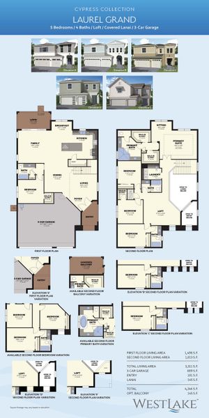 2D floor plan layout for the Laurel Grand by Minto Communities in Westlake, Loxahatchee, FL (Image 3).