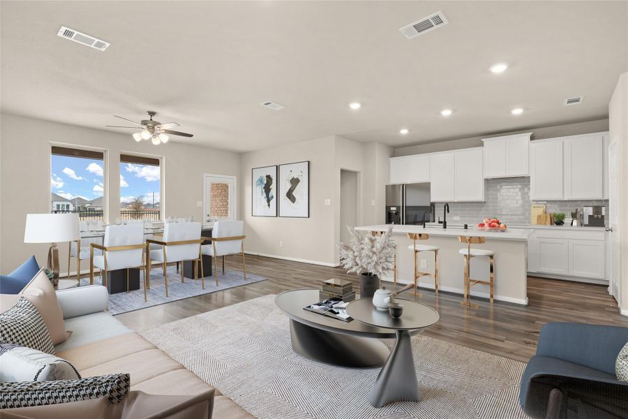 The open concept design seamlessly connects the kitchen tot he dining and family area making it the heart of the home and perfect for entertaining family and friends.