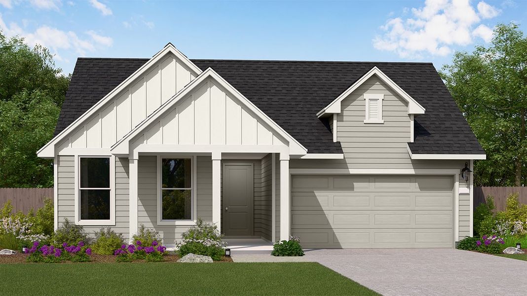 Representative exterior photo of a completed home built from the Stephanie by New Home Co. in The Residences Collection at Oakberry Trails, Waller, TX (Image 4). Representative exterior photo of a completed home built from the Stephanie by New Home Co. in The Residences Collection at Oakberry Trails, Waller, TX (Image 4).