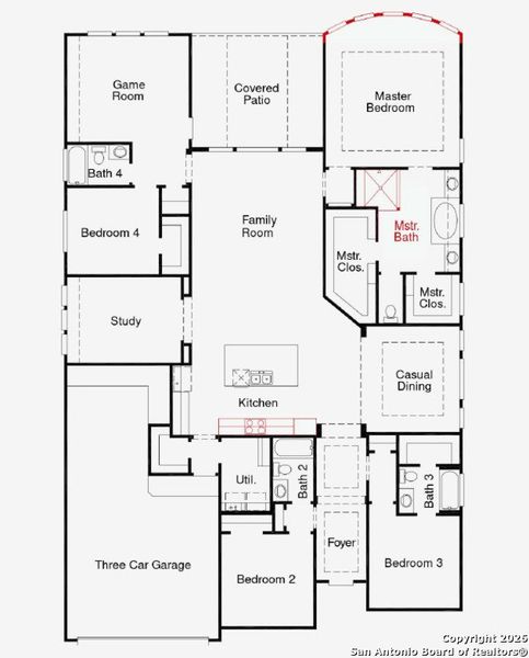 2D floor plan layout of this home in Homestead 75', Schertz, TX (Image 4).