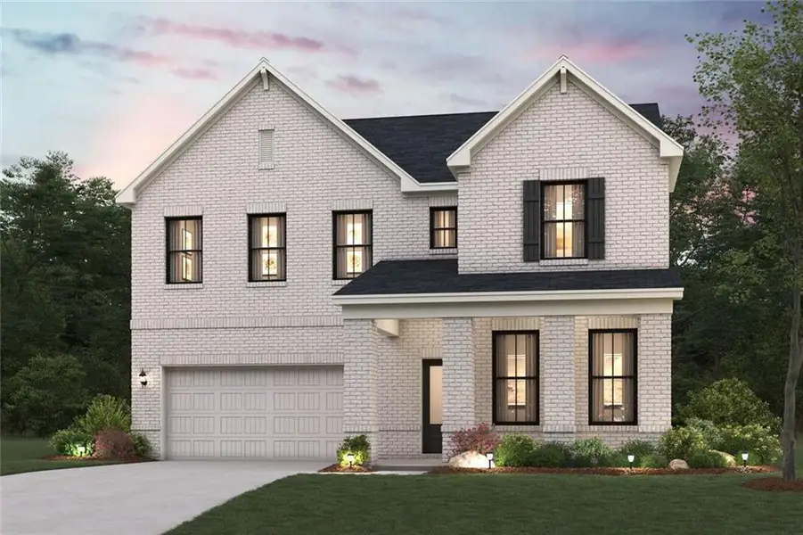 Front exterior of a new home in Oak Grove Glen, Snellville, GA, highlighting curb appeal (Image 1).