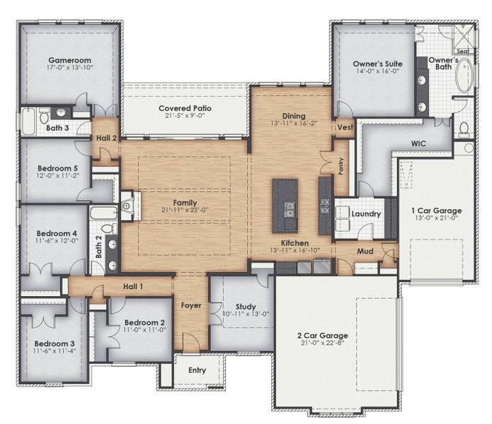 2D floor plan layout for the The Beaumont by Kenmark Homes in Cotten Creek, Azle, TX (Image 3). 2D floor plan layout for the The Beaumont by Kenmark Homes in Cotten Creek, Azle, TX (Image 3).