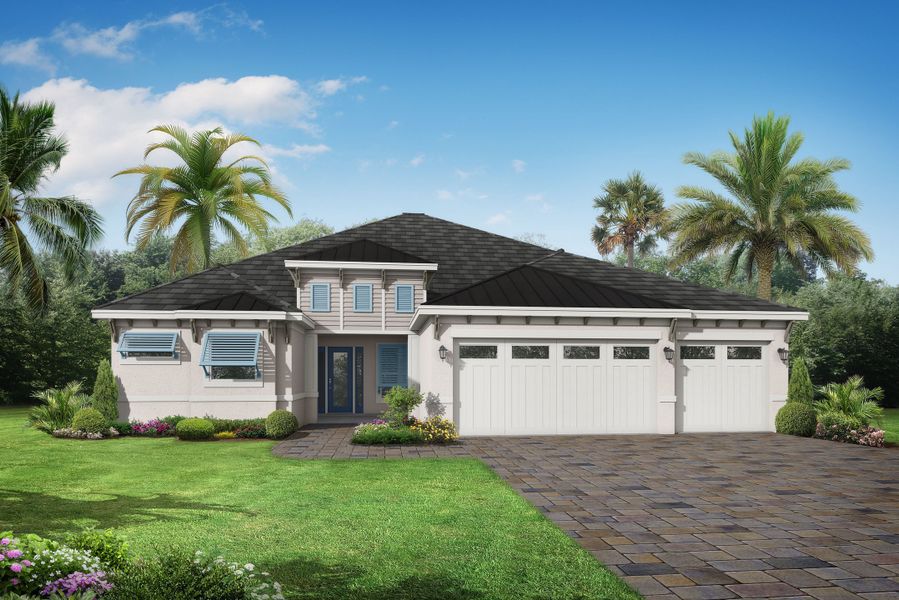 Representative exterior photo of a completed home built from the Isla Grande by Medallion Home in The River Preserve Estates, Parrish, FL (Image 4). Representative exterior photo of a completed home built from the Isla Grande by Medallion Home in The River Preserve Estates, Parrish, FL (Image 4).