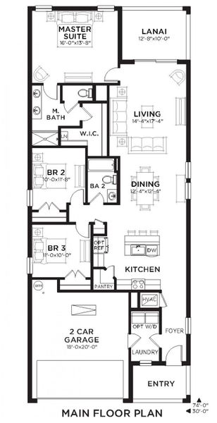 2D floor plan layout for the Magenta by Casa Fresca Homes in Pasadena Woods, Dade City, FL (Image 3).
