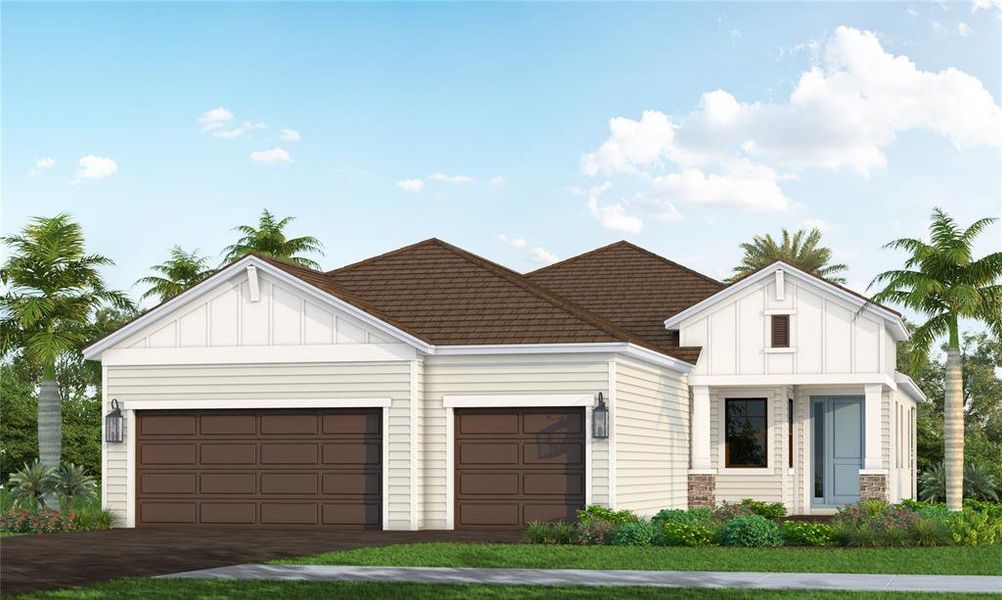 Front exterior of a new home in , Sarasota, FL, highlighting curb appeal (Image 1). Front exterior of a new home in , Sarasota, FL, highlighting curb appeal (Image 1).