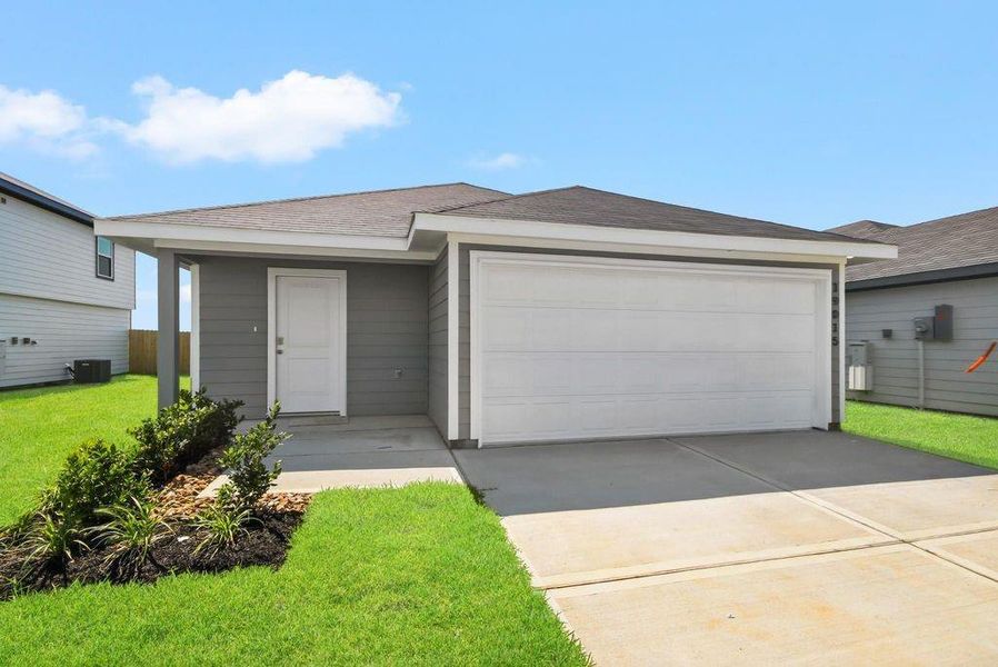 Front exterior of a new home in Sunset Valley, Hockley, TX, highlighting curb appeal (Image 1). Front exterior of a new home in Sunset Valley, Hockley, TX, highlighting curb appeal (Image 1).
