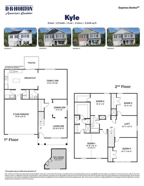 2D floor plan layout for the KYLE by D.R. Horton in Olive Branch, Clayton, NC (Image 3).