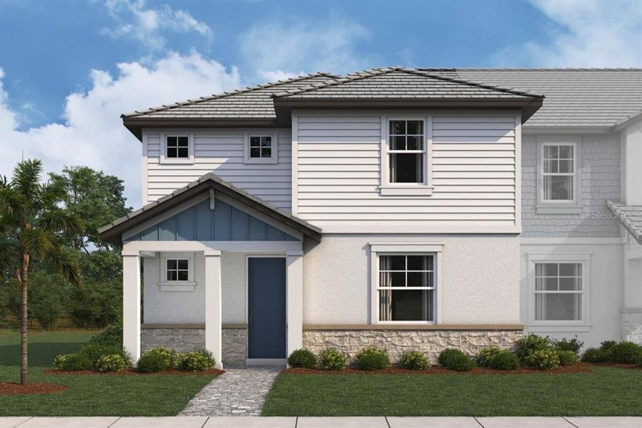 Front exterior of a new home in Palmera at Wellen Park, Venice, FL, highlighting curb appeal (Image 1). Front exterior of a new home in Palmera at Wellen Park, Venice, FL, highlighting curb appeal (Image 1).