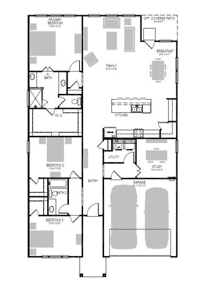 2D floor plan layout of this home in Prairie Winds, Hutto, TX (Image 2). 2D floor plan layout of this home in Prairie Winds, Hutto, TX (Image 2).