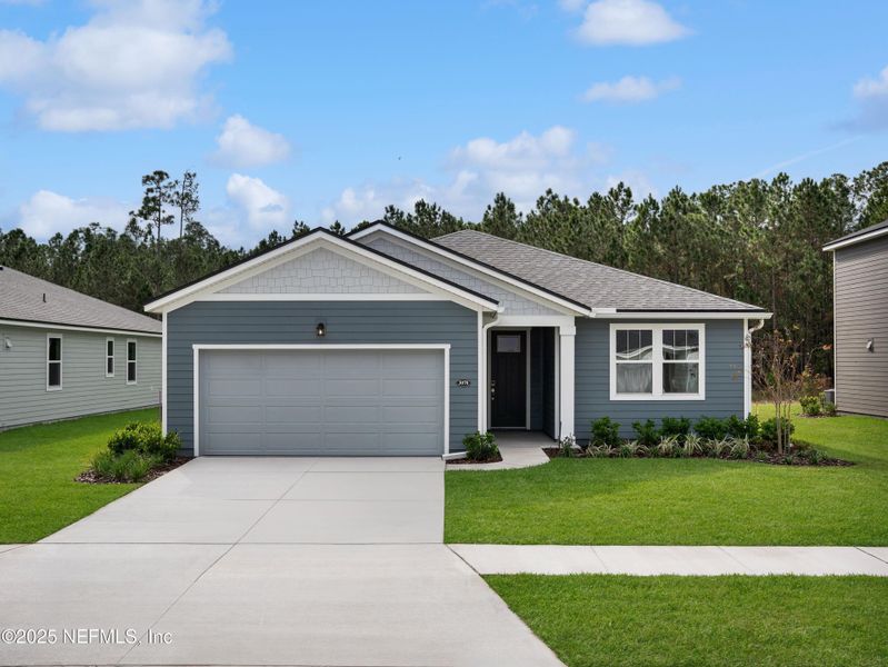 Front exterior of a new home in Lakes at Bella Lago, Green Cove Springs, FL, highlighting curb appeal (Image 2). Front exterior of a new home in Lakes at Bella Lago, Green Cove Springs, FL, highlighting curb appeal (Image 2).