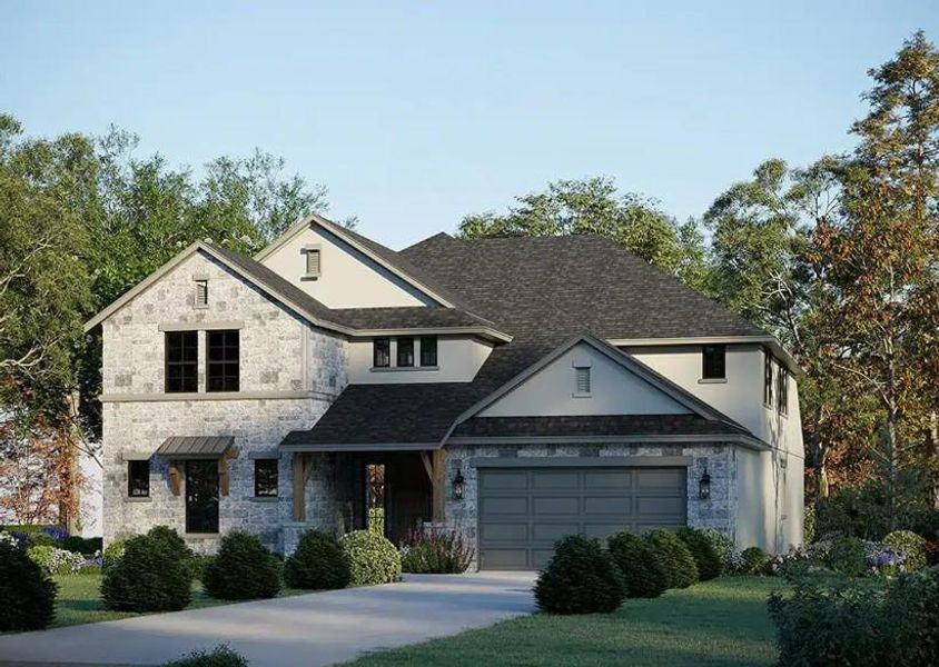Crafted with elegant stonework and contemporary siding, this residence features a welcoming covered entrance and an attached garage. Crafted with elegant stonework and contemporary siding, this residence features a welcoming covered entrance and an attached garage.