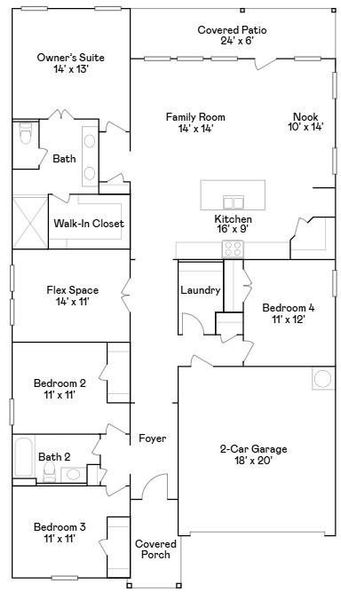 2D floor plan layout of this home in Scotts Bend: Classic Collection, Baytown, TX (Image 2).