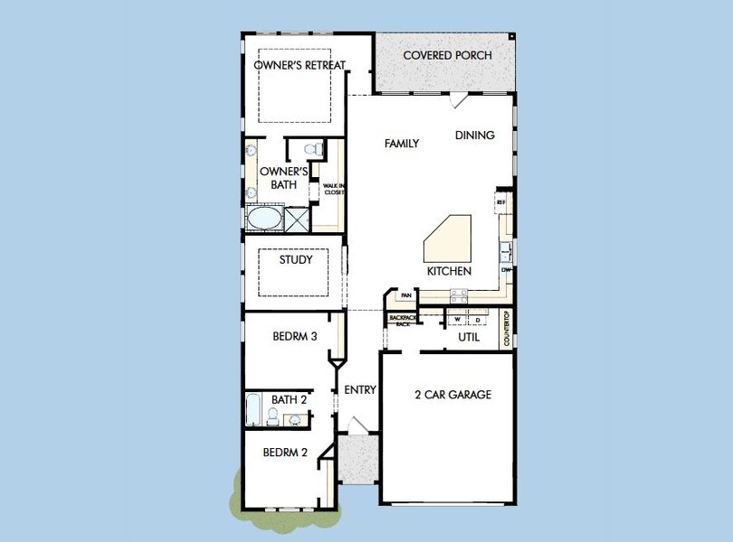 2D floor plan layout for the The Tulip by David Weekley Homes in Emerald Heights at Bridgeland Central – 50’ Front, Cypress, TX (Image 3).