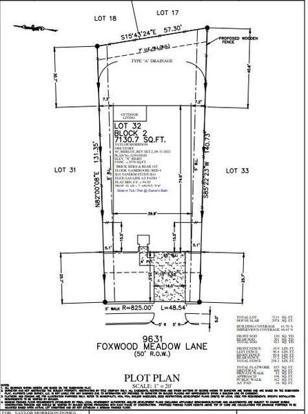 9631 Foxwood Meadow Lane preliminary plot plan