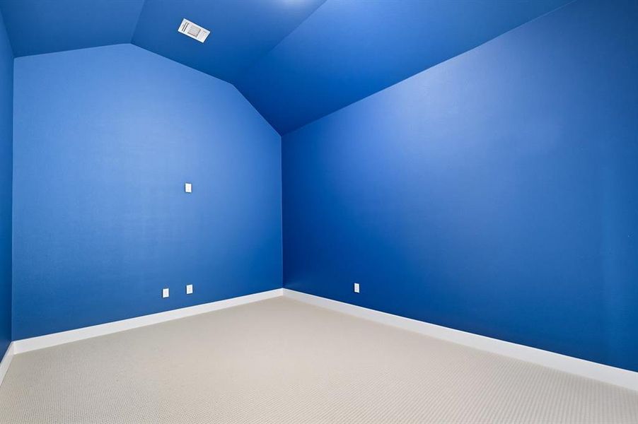 Additional living space with carpet flooring and vaulted ceiling Additional living space with carpet flooring and vaulted ceiling