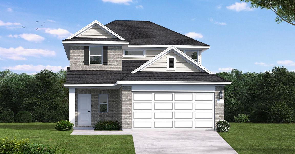 Front exterior of a new home in Creekhaven, Rosharon, TX, highlighting curb appeal (Image 1). Front exterior of a new home in Creekhaven, Rosharon, TX, highlighting curb appeal (Image 1).