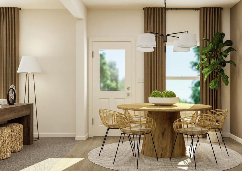 Rendering of the cozy breakfast nook featuring a table and chairs. Rendering of the cozy breakfast nook featuring a table and chairs.