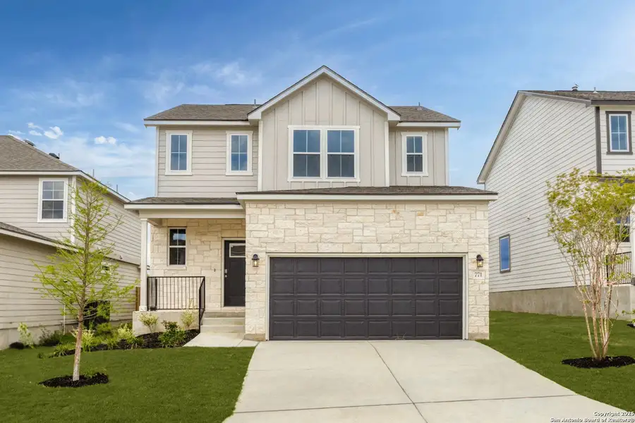 Front exterior of a new home in Weston Oaks, San Antonio, TX, highlighting curb appeal (Image 2). Front exterior of a new home in Weston Oaks, San Antonio, TX, highlighting curb appeal (Image 2).