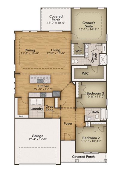 2D floor plan layout for the The Longboard by Chesapeake Homes in The Willows, Loris, SC (Image 5).