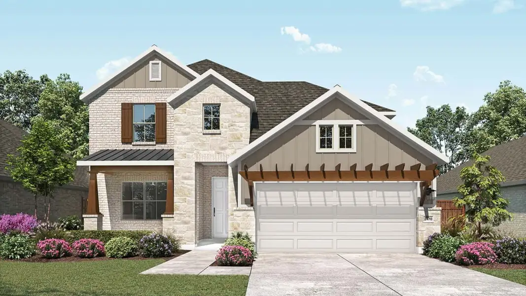 Representative exterior photo of a completed home built from the Hickory by DRB Homes in Sunfield, Buda, TX (Image 6).