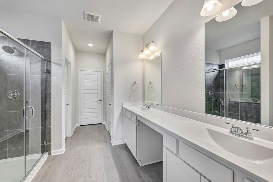The James- Primary Bath with Dual Vanities and Walk-In Shower The James- Primary Bath with Dual Vanities and Walk-In Shower