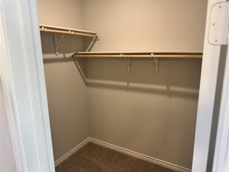 Spacious closet with dark carpet Spacious closet with dark carpet