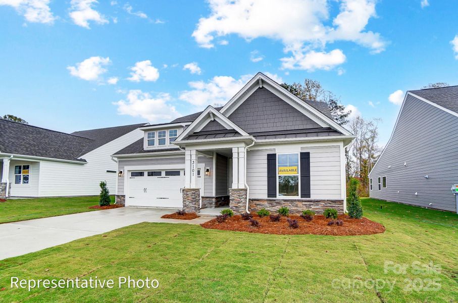 Front exterior of a new home in The Meadows at Laurelbrook, Sherrills Ford, NC, highlighting curb appeal (Image 1).