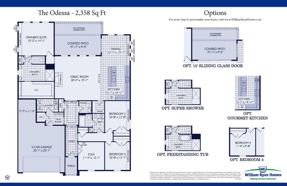 2D floor plan layout for the The Odessa by William Ryan Homes in Creekside, Royse City, TX (Image 3).