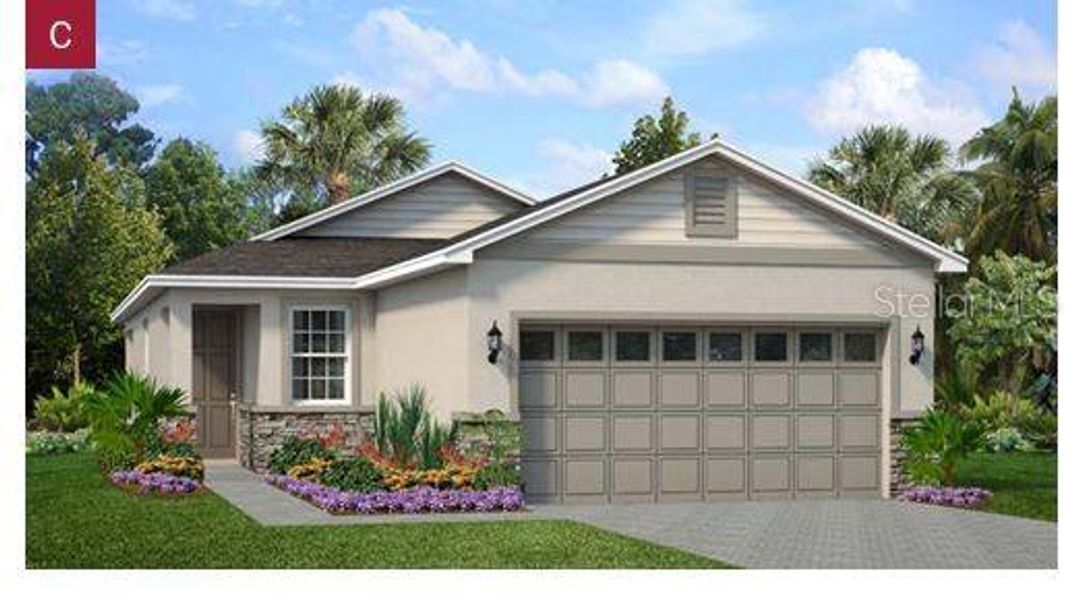 Front exterior of a new home in Mirror Lake Village, Fruitland Park, FL, highlighting curb appeal (Image 1).