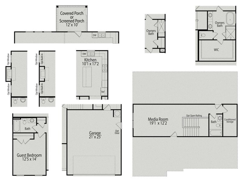 2D floor plan layout for the The Hickory A II by Davidson Homes LLC in Windgate, Mooresville, NC (Image 25).