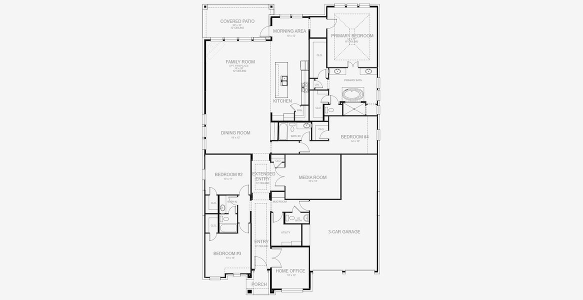 2D floor plan layout for the 3094W by Perry Homes in Sienna 60', Missouri City, TX (Image 3).