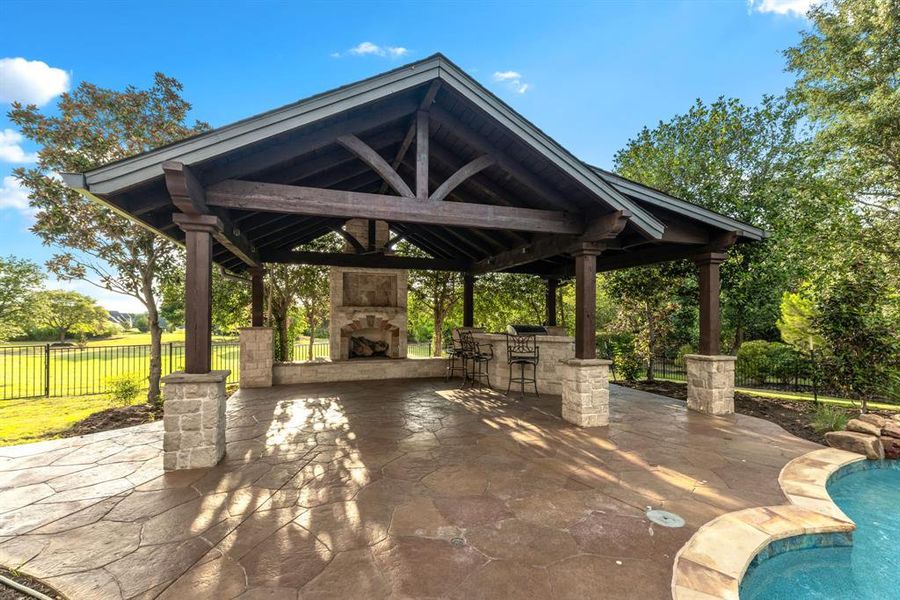 Outdoor pavilion with gas fireplace Outdoor pavilion with gas fireplace