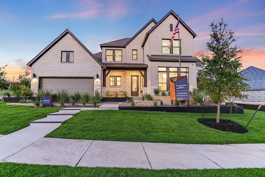 Representative exterior photo of a completed home built from the The Presidio by David Weekley Homes in Wolf Ranch – West Bend, Georgetown, TX (Image 1). Representative exterior photo of a completed home built from the The Presidio by David Weekley Homes in Wolf Ranch – West Bend, Georgetown, TX (Image 1).