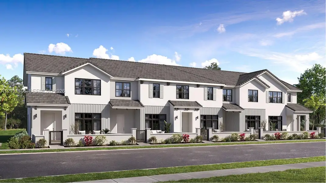 Front exterior of a new home in Mainstreet, Coconut Creek, FL, highlighting curb appeal (Image 1). Front exterior of a new home in Mainstreet, Coconut Creek, FL, highlighting curb appeal (Image 1).