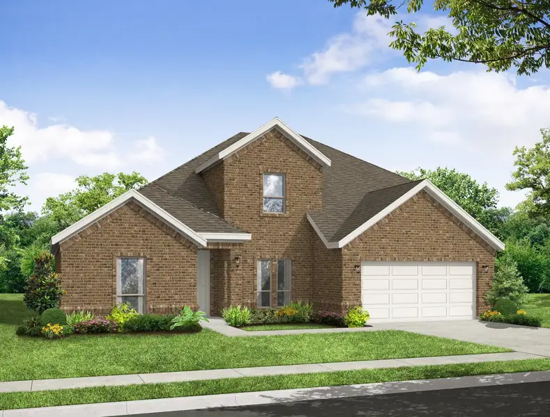 Representative exterior photo of a completed home built from the Kingsgate by Impression Homes in Still Water Lake Estates, Godley, TX (Image 2). Representative exterior photo of a completed home built from the Kingsgate by Impression Homes in Still Water Lake Estates, Godley, TX (Image 2).